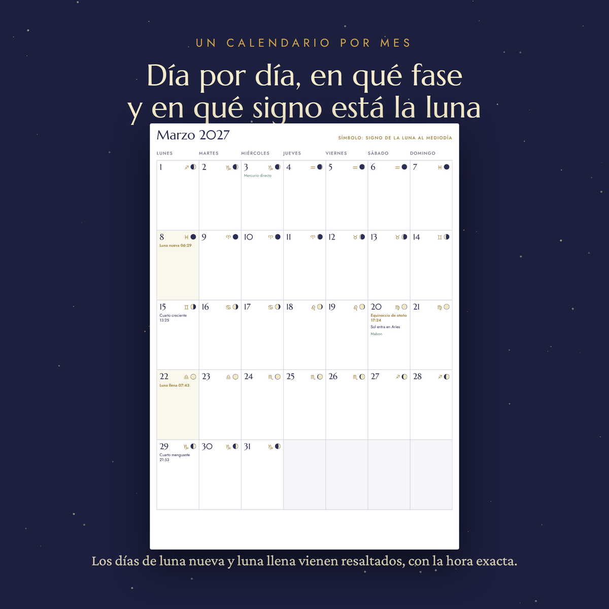 La Luna al Revés — Agenda Lunar y Astrológica 2027 (hemisferio sur, PDF imprimible + tablet)